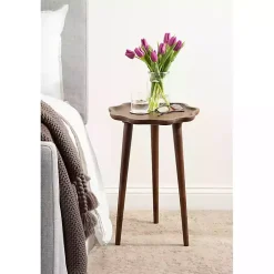Kirklands Home Walnut Wood Wavy Accent Table Brown Clearance