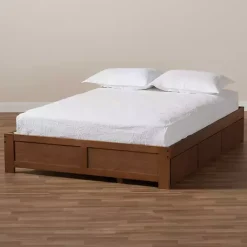 Kirklands Home Walnut Wooden 3-Drawer Platform Bed Brown Outlet