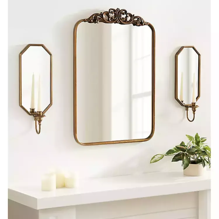 Sconces>Kirklands Home Wardelle Antique Gold Mirrored Taper Candle Sconce