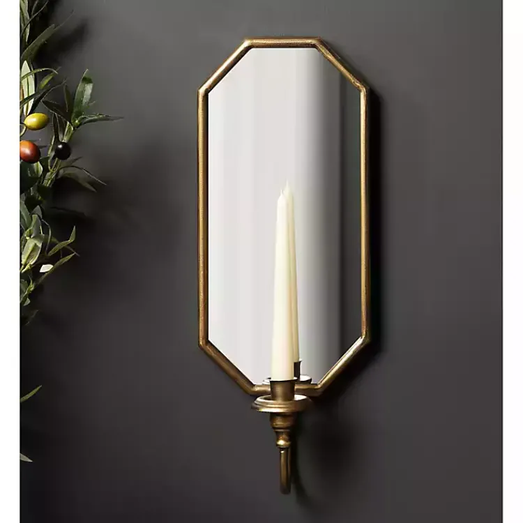 Sconces>Kirklands Home Wardelle Antique Gold Mirrored Taper Candle Sconce