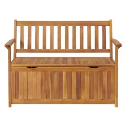 Kirklands Home Warm Acacia Wood Slatted Outdoor Storage Bench Brown New