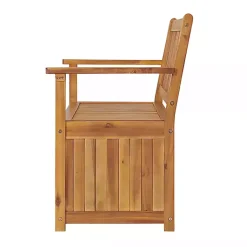 Kirklands Home Warm Acacia Wood Slatted Outdoor Storage Bench Brown New