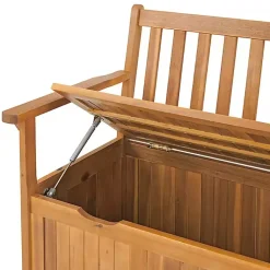 Kirklands Home Warm Acacia Wood Slatted Outdoor Storage Bench Brown New