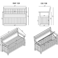 Kirklands Home Warm Acacia Wood Slatted Outdoor Storage Bench Brown New