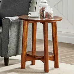Kirklands Home Warm Chestnut Wood Round Accent Table Brown Clearance