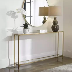 Kirklands Home Warm en Mirrored Top Console Table Gold Outlet