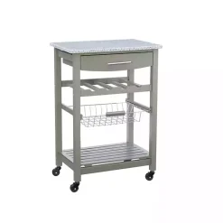 Kirklands Home Warm Rolling Kitchen Cart with Granite Top Gray Hot