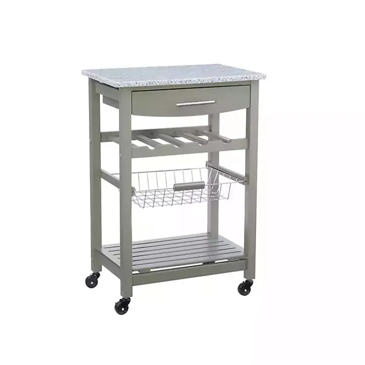Kirklands Home Warm Rolling Kitchen Cart with Granite Top Gray Hot