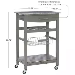 Kirklands Home Warm Rolling Kitchen Cart with Granite Top Gray Hot