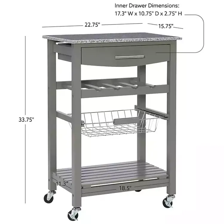 Kirklands Home Warm Rolling Kitchen Cart with Granite Top Gray Hot