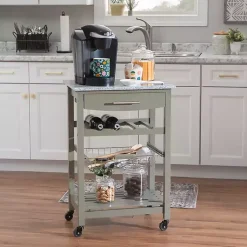 Kirklands Home Warm Rolling Kitchen Cart with Granite Top Gray Hot