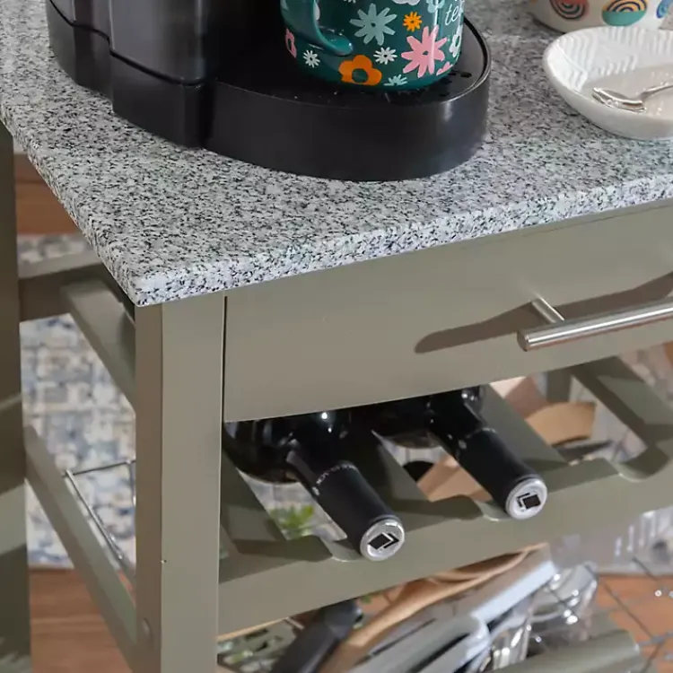 Kirklands Home Warm Rolling Kitchen Cart with Granite Top Gray Hot