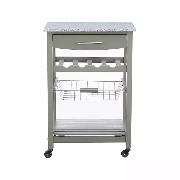 Kirklands Home Warm Rolling Kitchen Cart with Granite Top Gray Hot