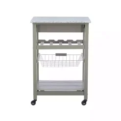 Kirklands Home Warm Rolling Kitchen Cart with Granite Top Gray Hot