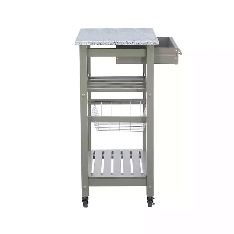 Kirklands Home Warm Rolling Kitchen Cart with Granite Top Gray Hot