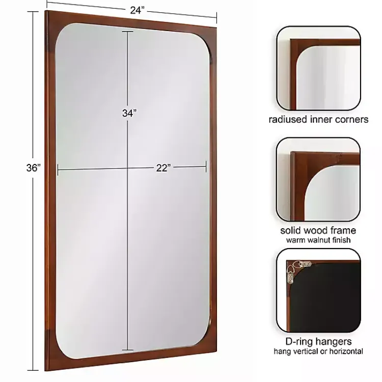 Kirklands Home Warm Walnut Rounded Rectangle Wall Mirror Clearance