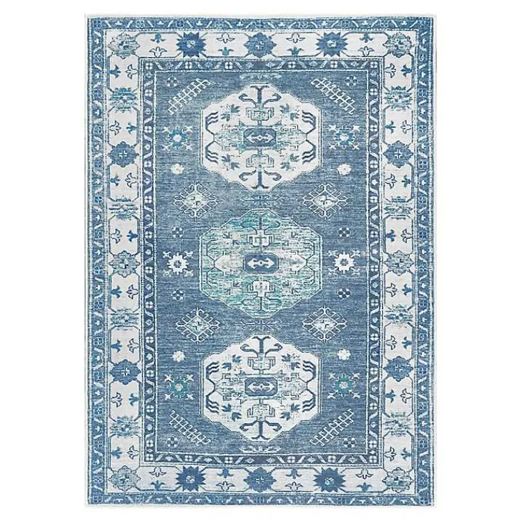 Kirklands Home Washable Shary Area Rug, 5x7 Blue Outlet