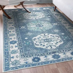 Kirklands Home Washable Shary Area Rug, 5x7 Blue Outlet