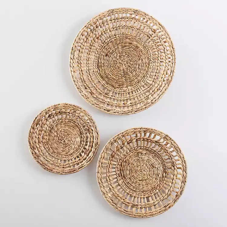 Kirklands Home Water Hyacinth Basket Wall Plaques, Set of 3 Tan
