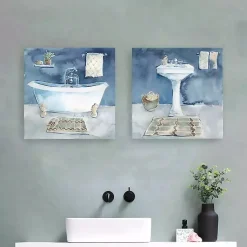 Kirklands Home Watercolor Bathroom Canvas Art Prints, Set of 2 Hot