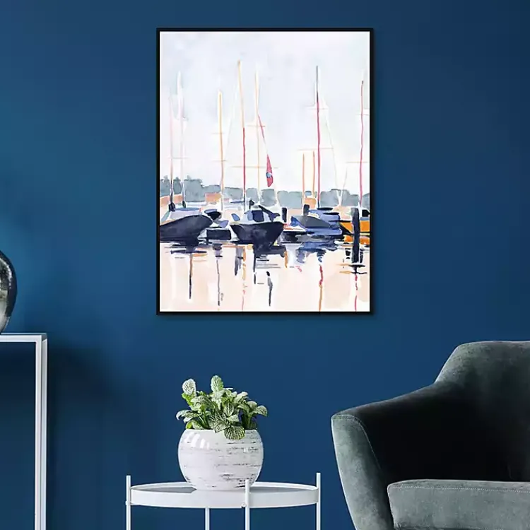 Kirklands Home Watercolor Boat Club Framed Canvas Art Print Outlet