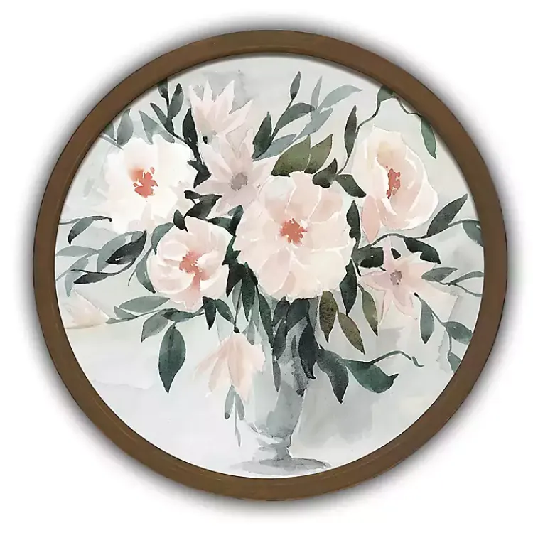 Kirklands Home Watercolor Bouquet Round Brown Framed Art Print Hot