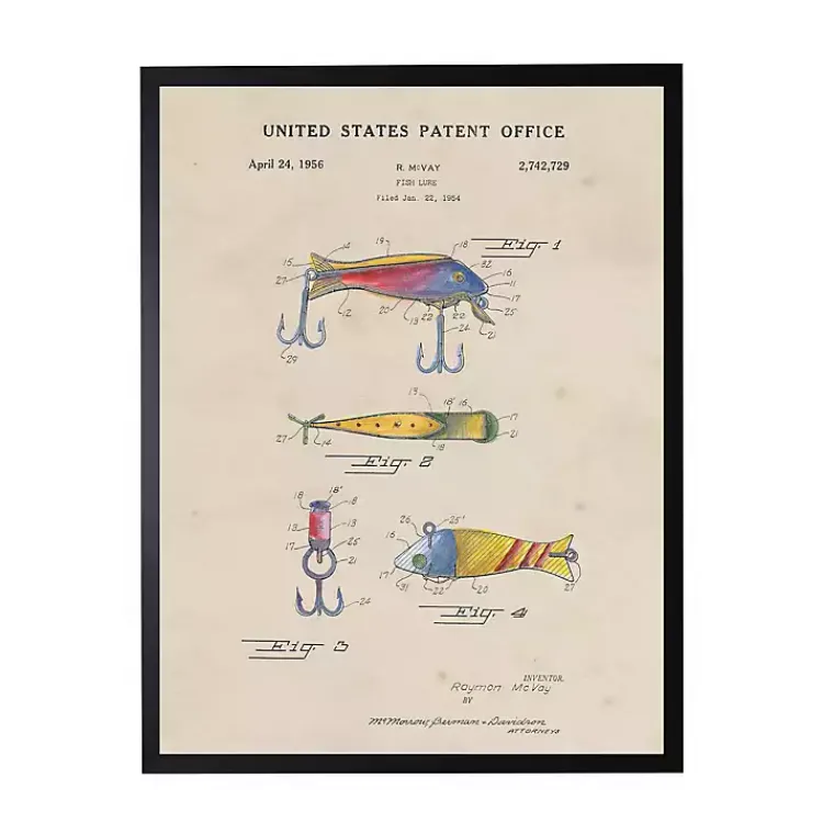 Kirklands Home Watercolor Fish and Lure Patent Framed Art Print Multi Outlet