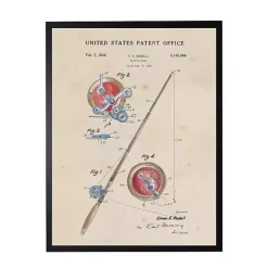 Kirklands Home Watercolor Fishing Rod Patent Framed Art Print Outlet