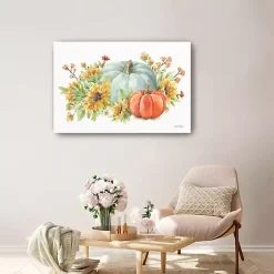 Fall>Kirklands Home Watercolor Floral Pumpkins Canvas Print, 36x24 in. Multi