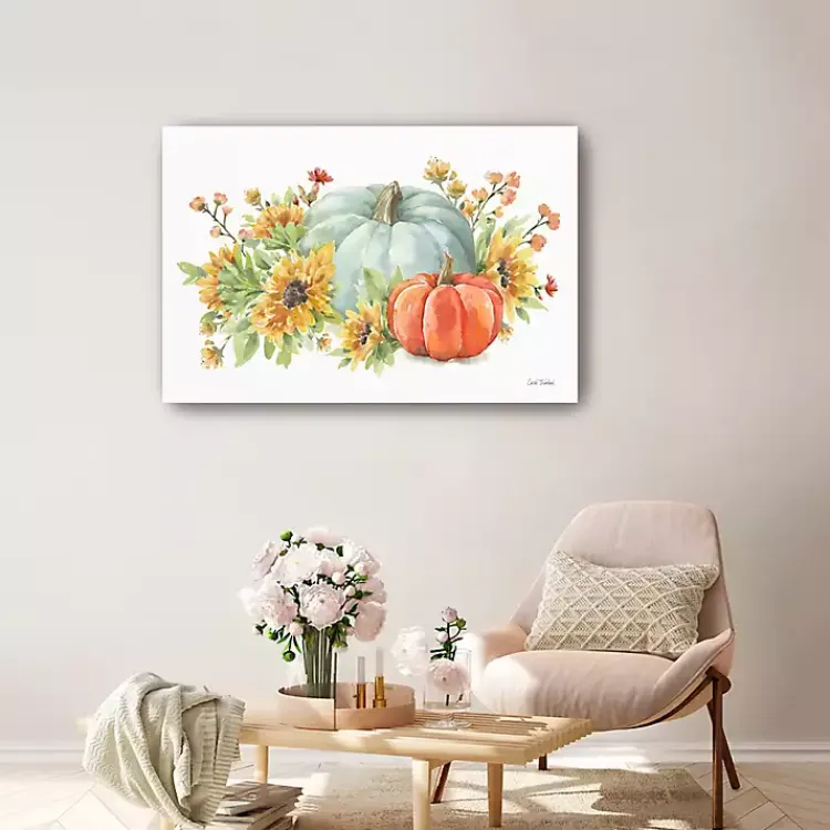 Fall>Kirklands Home Watercolor Floral Pumpkins Canvas Print, 36x24 in. Multi