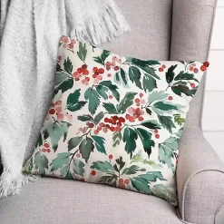 Christmas Pillows>Kirklands Home Watercolor Holly Pillow