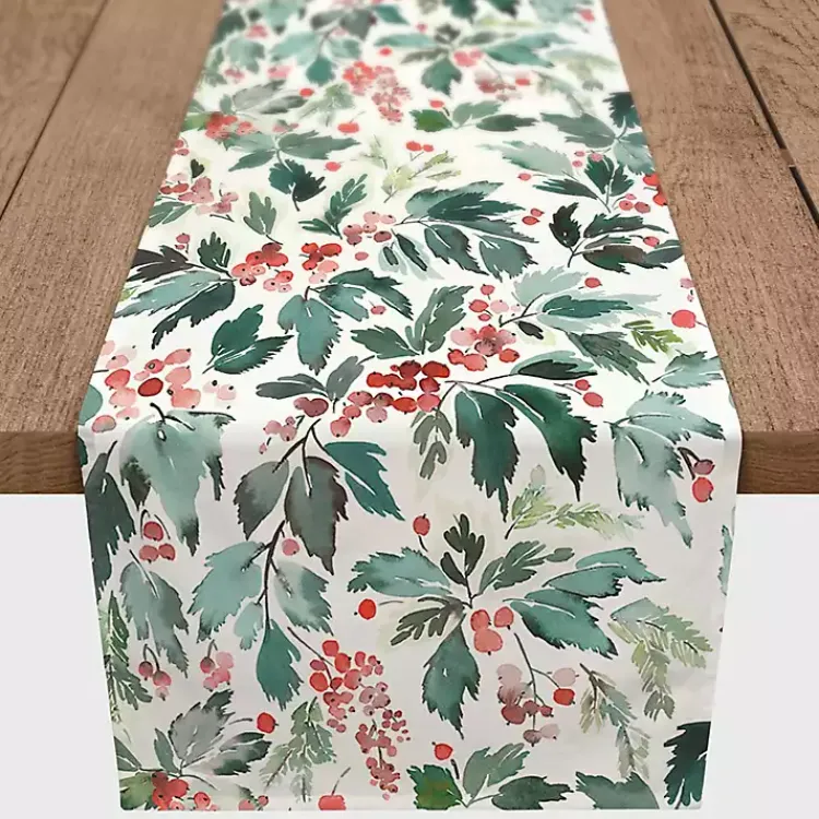 Christmas Dining & Entertaining>Kirklands Home Watercolor Holly Table Runner, 90 in.