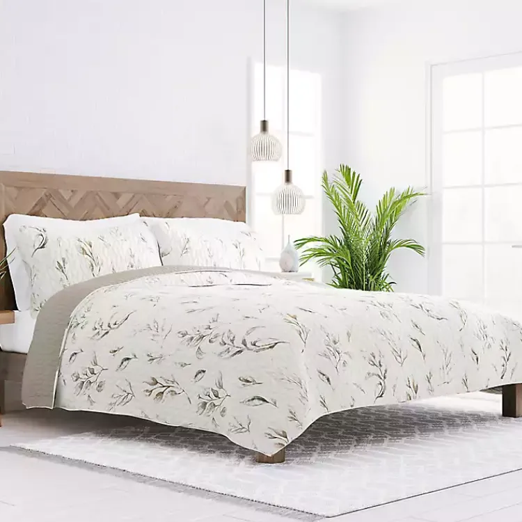 Kirklands Home Watercolor Leaves Reversible 3-pc. King Quilt Set New