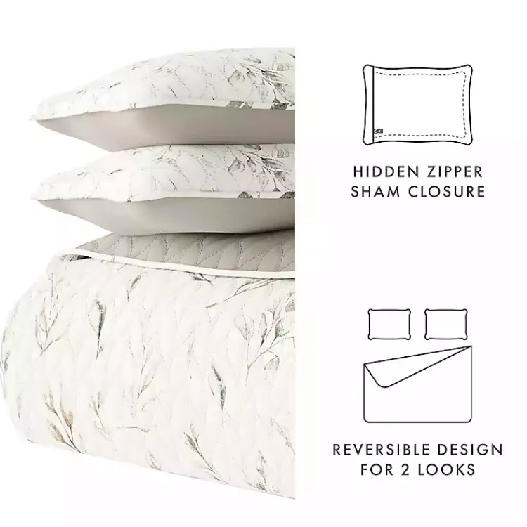 Kirklands Home Watercolor Leaves Reversible 3-pc. King Quilt Set New