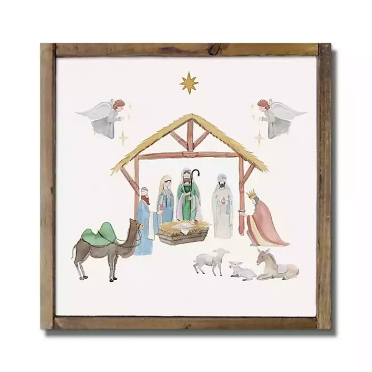 Christmas Art & Wall Decor>Kirklands Home Watercolor Nativity Scene Framed Art Print