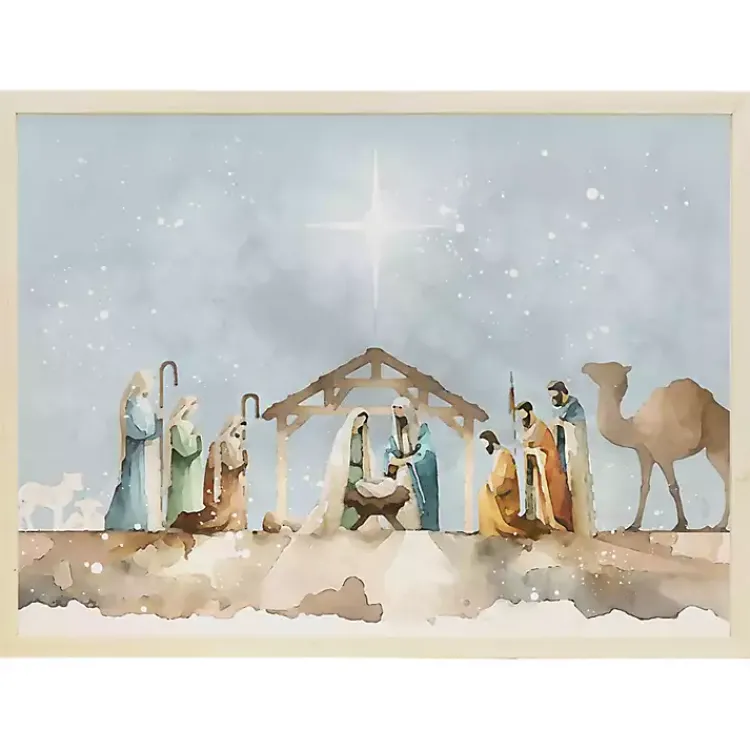 Christmas Art & Wall Decor>Kirklands Home Watercolor Nativity Scene Framed Art Print Blue
