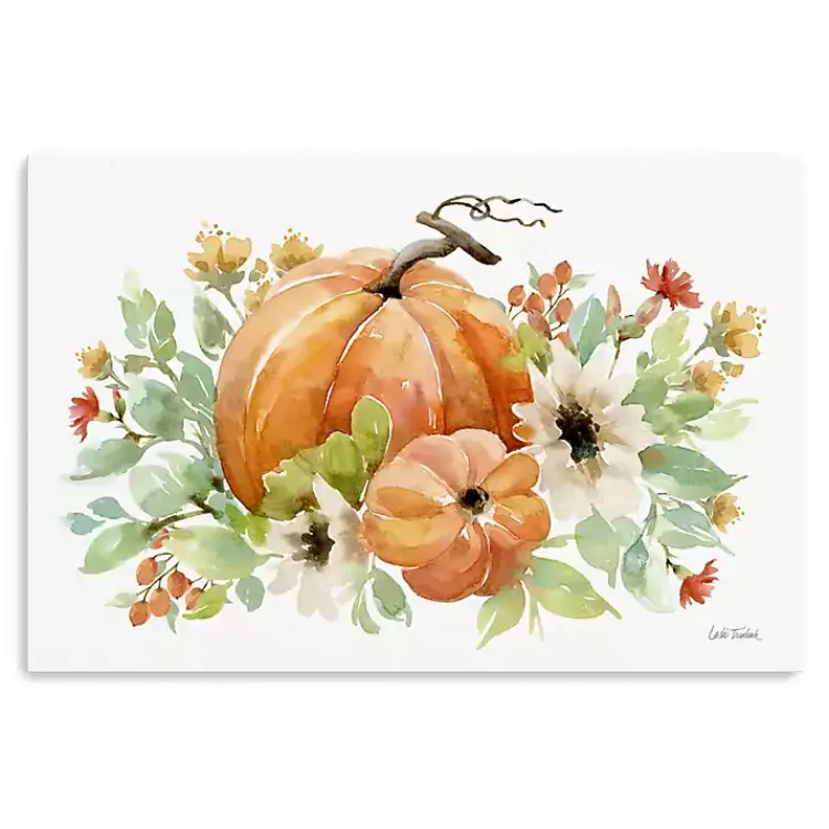 Fall>Kirklands Home Watercolor Pumpkins Canvas Art Print, 36x24 in.