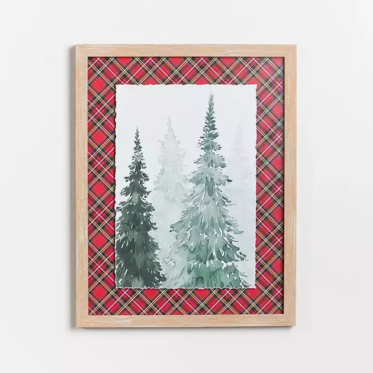 Christmas Art & Wall Decor>Kirklands Home Watercolor Trees and Red Plaid Framed Art Print