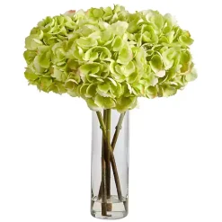 Arrangements & Greenery>Kirklands Home Watered Hydrangea Bouquet in Tall Glass Vase Green