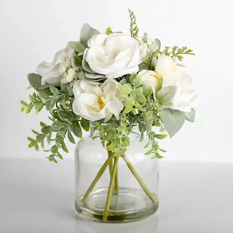 Arrangements & Greenery>Kirklands Home Watered White Peony Bouquet in Glass Vase