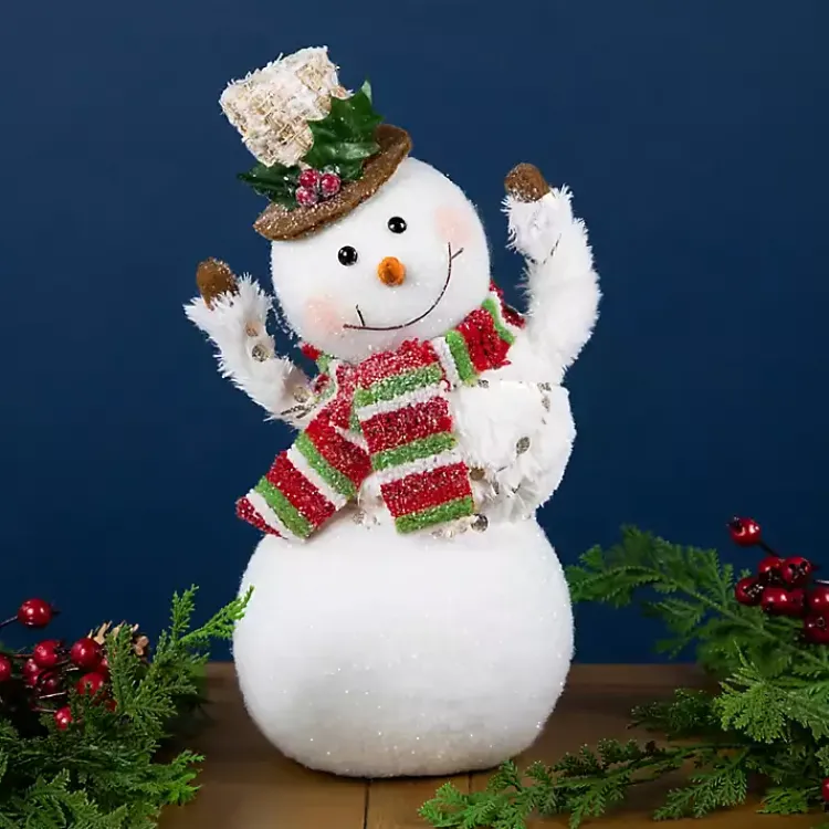 Christmas Decorations>Kirklands Home Waving Snowman Christmas Decoration White