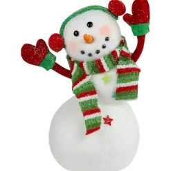 Christmas Decorations>Kirklands Home Waving Snowman with Ear Muffs Figurine White