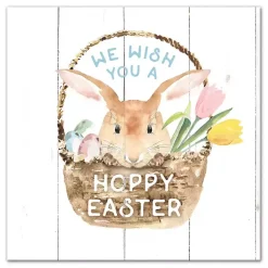 Easter Decorations>Kirklands Home We Wish You A Hoppy Easter Wall Canvas Art Print White