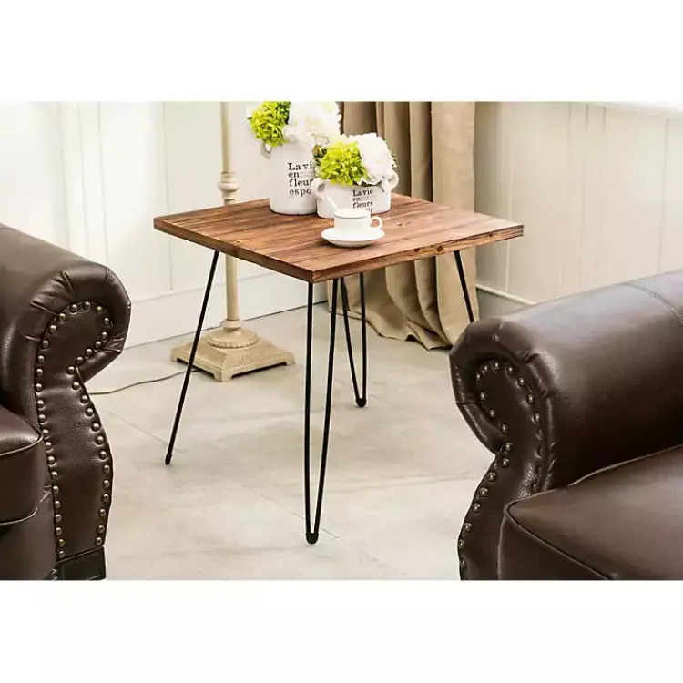 Kirklands Home Weather Fir Wood and Hairpin Legs Accent Table Clearance
