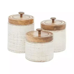 Decorative Bowls & Jars>Kirklands Home Weathered Ivory Jars with Wooden Lids, Set of 3