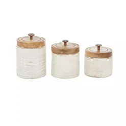 Decorative Bowls & Jars>Kirklands Home Weathered Ivory Jars with Wooden Lids, Set of 3