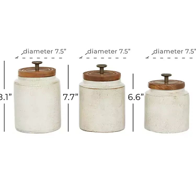 Decorative Bowls & Jars>Kirklands Home Weathered Ivory Jars with Wooden Lids, Set of 3