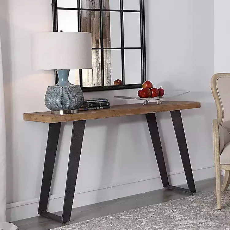 Kirklands Home Weathered Oak and Metal Console Table Tan
