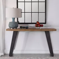 Kirklands Home Weathered Oak and Metal Console Table Tan