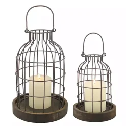Lanterns>Kirklands Home Weathered Wood and Metal Lanterns, Set of 2 Brown